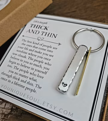 Handmade Through Thick and Thin Heart Stamped Keychain for Best Friend, Anniversary Gift, Bridesmaid Gift, Gift for Her, Gift for Him
