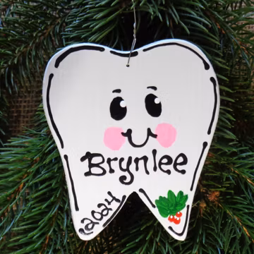 U Choose Name & Date Personalized TOOTH ORNAMENT Christmas Holiday Dentist Doctor Office Name Kids Handcrafted Handpainted Wood Wood Wooden