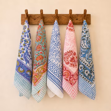 Set of 5 Block Print Cotton Bandanas | Handmade Indian Bandana | Boho Head Scarf | Neck Scarf | Gift For Her