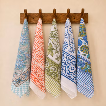 Set of 5 Block Print Cotton Bandanas | Handmade Indian Bandana | Boho Head Scarf | Neck Scarf | Gift Set