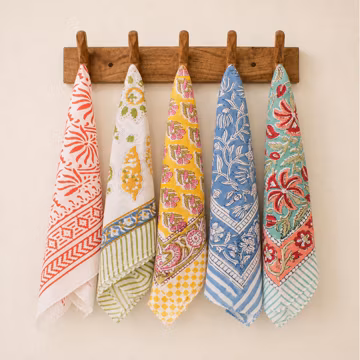 5 Pcs Cotton Bandana, Hand Block Print Small Scarf, Organic Accessory, Gift For Her