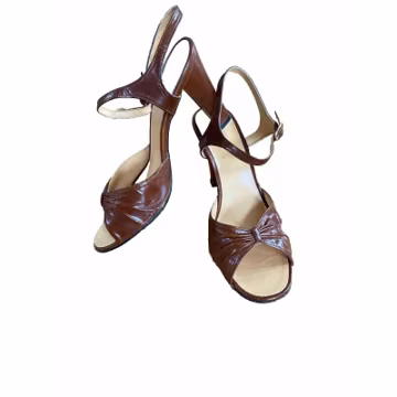 Vintage Francesco By Mancini Heels Sandals Brown Leather 8 Open Toe Ankle Strap