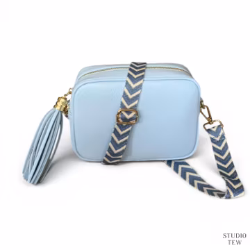 Pale Blue Leather Crossbody Bag with Tassel - Darcy - Free Personalisation