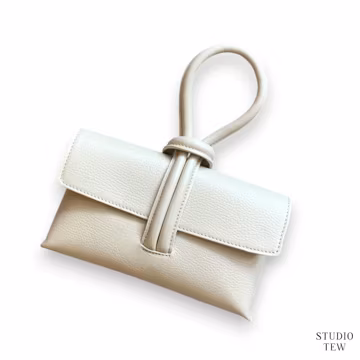 Personalised Light Beige Leather Clutch Bag: Handmade Italian Grab Bag - Claris