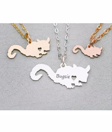 Sugar Glider Necklace: Custom Pet Name Charm, Sterling Silver Marsupial Jewelry