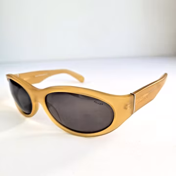 Vintage Police Oval Sunglasses: Honey Gold Frame, Dark Smoke Lenses, Made in Italy