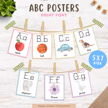 Alphabet Poster 5x7, ABC Posters Classroom, Alphabet Poster Print, Homeschool Printable Alphabet Posters, Toddler Preschool ABC Poster