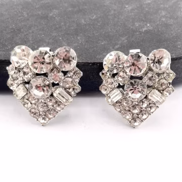 Vintage two-piece clear rhinestone and silver tone belt buckle ~ c. 1930s 1940s Art Deco era bridal wedding dressmaking sewing notion buckle