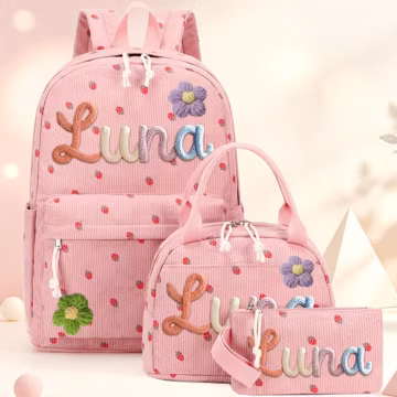 Personalized Pink Toddler Backpack Lunch Bag Set • Handmade Name Schoolbag • Back to School Gifts