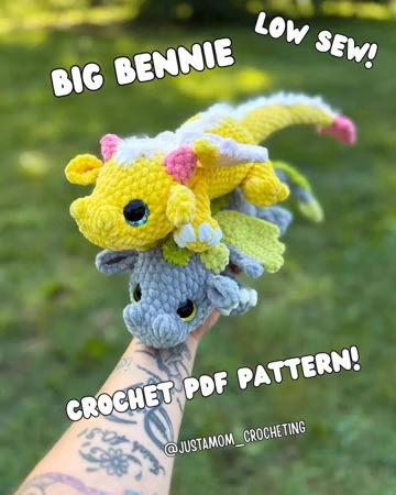 Big Bennie the Dragon, PDF Crochet Dragon Pattern, Low Sew Dragon Pattern