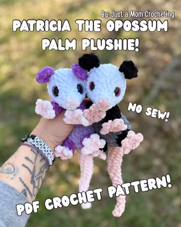 Patricia Opossum Palm Plushie Crochet Pattern, No Sew Amigurumi (PDF Pattern)