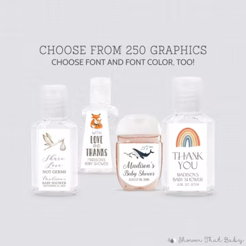 PRINTED Baby Shower Hand Sanitizer Labels - Choose Your Graphic, Font, & Font Color - Hand Sanitizer Favor Stickers with 5 Size Options 0082
