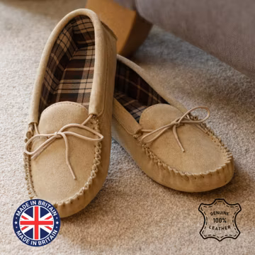Men's Suede Moccasin Slippers: Soft Sole, Cotton Lined, UK Made