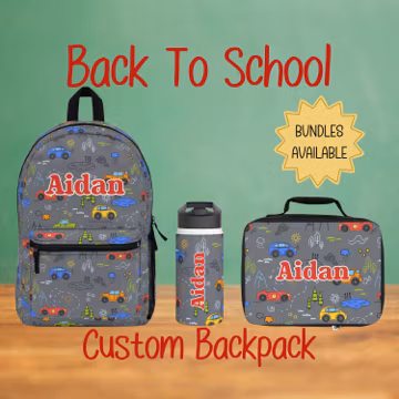 Car Custom Personalized Backpack, Lunch Bag, Water Bottle, Kids Travel Backpack, Unique Name Backpack, Gift for Students,Back to School