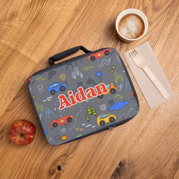 Personalized Cars Kids Lunch Box, Custom Name Insulated Boys Lunch Bag with Race car Print for School or Daycare