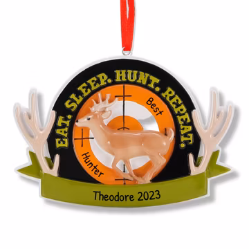 Personalized Deer Hunting Ornament | Eat Sleep Hunt Repeat Christmas Keepsake for Hunter ~ Custom Best Hunter Gift, Outdoor Holiday Decor