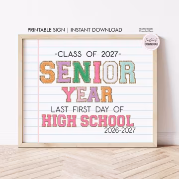 First Day of Senior Year Sign, First Day of 12th Grade Sign, Class of 2027 INSTANT DOWNLOAD, Senior Back to School Sign Chalkboard Printable