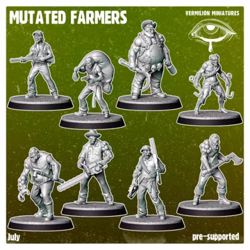 Mutated Farmers | Post Apocalypse Minis by Vermillion | 3D Printed Wargaming Proxies