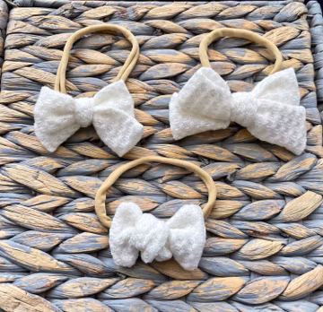Ivory Waffle Bow Baby Headband: Pinwheel Nylon Headband