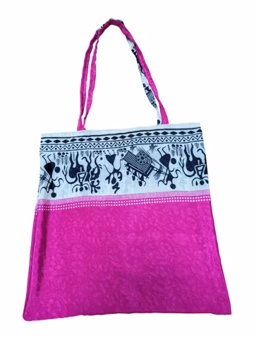 Recycled Reusable Sari Boho Lightweight Abstract Print Beach Tote Shoulder Bag P334
