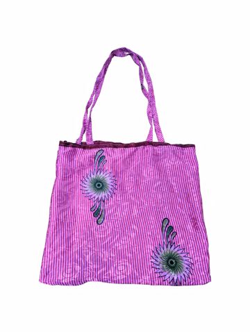 Recycled Reusable Sari Boho Lightweight Abstract Print Beach Tote Shoulder Bag P303