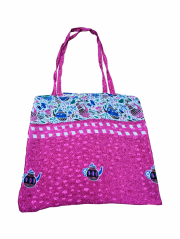 Recycled Reusable Sari Boho Lightweight Abstract Print Beach Tote Shoulder Bag P304