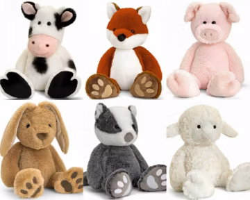 Keel - SOFT TOY TEDDY - Rabbit , Dog , Cat , Badger , Fox , Cow , Pig , Lamb , Panda , Giraffe , Monkey , Lion , Tiger , Elephant