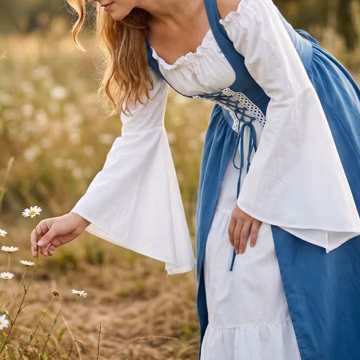 Cottagecore Maiden Dress Set | White Chemise & Blue Floral Lace-Up Corset Bodice | Renaissance Faire Peasant Costume | Fairycore LARP