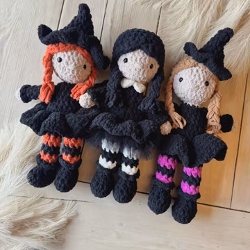 Crochet Witch Pattern Halloween Crochet Doll Low Sew Crochet Halloween Witch Doll Plushie Toy Witch Sisters Spooky Doll Witch Pattern