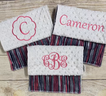 Set of Three Personalized Custom Burp Cloths to Match the Nursery Theme