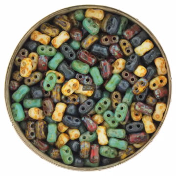 10g Czech Glass BiBo bead - 2 hole beads Dark TRAVERTINE MIX - Bow beads - 5.5x2.8mm