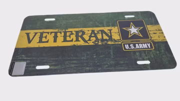 U.S. Army Veteran in Gold with Army Crest on Black Metal License Plate Officially Licensed Product