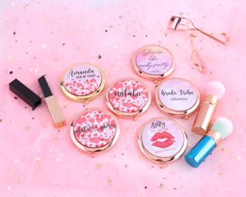 Customized Compact Mirror with Your Name Monogram Hearts Bridesmaid Wedding Gift for Wife Makeup Hen Party Favors Bachelorette Present