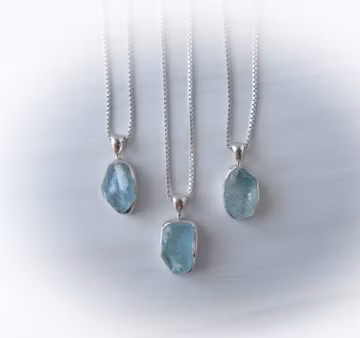 Aquamarine Necklace Sterling Silver • Aquamarine Pendant • Sterling Raw Aquamarine Necklace • March Birthstone Necklace • Affordable Gift