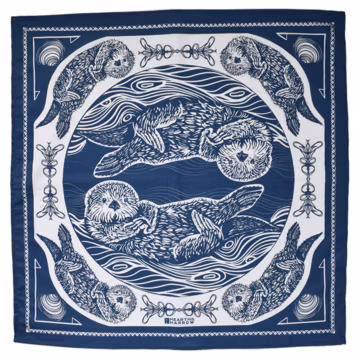 Blue Otter Bandana: Hand-Screen Printed Cotton Scarf (22" x 22") Soft Animal Handkerchief