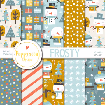 Frosty, snowmen paper set, christmas, festive, printable digital paper pack