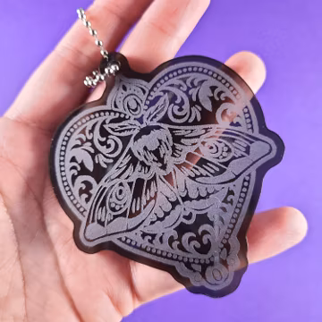 Moth Heart - Engraved Bug Insect Acrylic Keychain Bag Charm