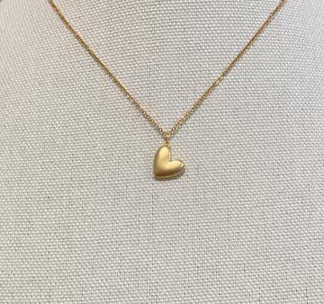 Small Puffy Gold Heart Necklace, Golden Heart Jewelry for Women, Cute Heart Necklace Gift, Heart Pendant Necklace