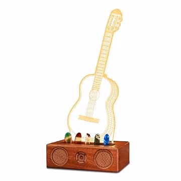 CoolGift Mart Light Up Guitar Pick Holder, Acrylic Acoustic Guitar Pick Holder with Vintage Audio Modeling Wooden Base for Picks Storage and Display, Gift for Guitar Players Guitarists
