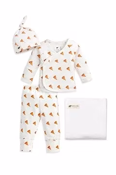 monica + andy Baby Hospital Cuddle Box, Newborn, Tiny Pizza, 100% Organic Baby Clothes for Girls & Boys, Blanket, Cap, 1 Top & Pants Set, Sustainable Super Soft Fabric for Newborn & Infants