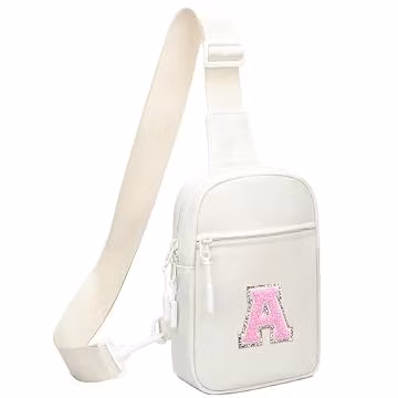 KKXIU Gifts for 6 7 8 9 10 11 12 Year Old Girls Initial Sling Bag Trendy Crossbody Fanny Pack for Teens (A, Beige)