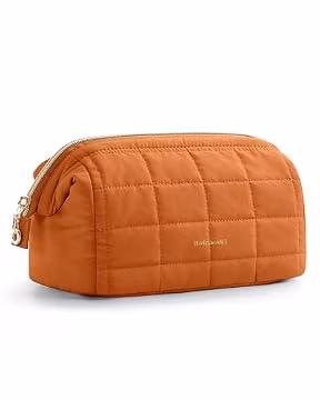 BAGSMART Makeup Bag Travel Toiletry Bag, Puffy Padded Make Up Bags for Women Makeup Organizer Case, Wide-open Pouch Purse Travel Essentials Toiletries Accessories Brushes, Rust Orange