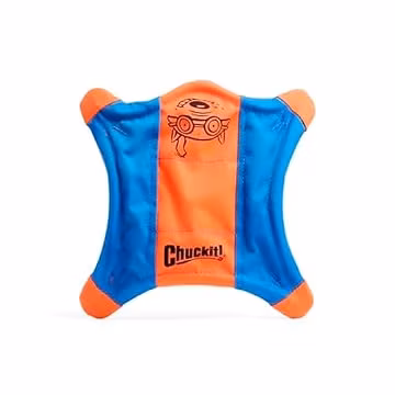 Chuckit! Flying Squirrel Fetch Dog Toy - Water Floating Flyer - Soft and Durable Polyester Canvas Construction - For Medium Dogs - Size Medium - 9.5-inch Diameter - Pack of 1 - Orange and Blue