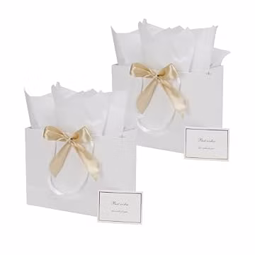 Papertide 2 Pack 13x5x10 Inch Large White Gift Bag Set with Tissue Paper, Greeting Card & Ribbon, Big Gift Wrapping Kits for Clothing, Shoes, Wine, Birthday, Christmas, Wedding Favors