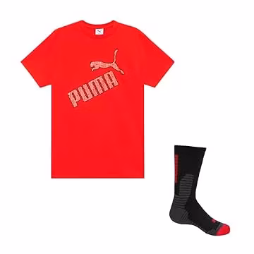 Puma Boy's 2PC Short Sleeve Tee & Sock Set, Red/Black, L