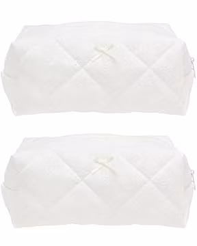 Cozy Makeup Bag for Women,Zipper Cosmetic Pouch,Embroidery White,2 Pack