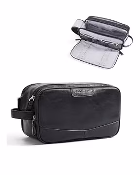 BAGSMART Medium Toiletry Bag for Men, PU Leather Water Resistant, Black