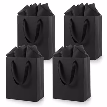 Epoesch Black Small Gift Bags with Handles and Tissue Paper, 4 Pack