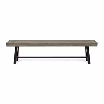 Great Deal Furniture Marian Outdoor Acacia Wood Bench, Gray Finish and Black Metal
