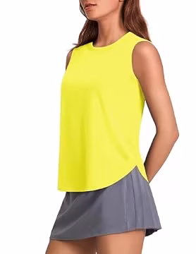 PINSPARK Womens Workout Tops Quick Dry Athletic Tank Top UPF 50+ Sleeveless Running Shirts with Side Slits Lightweight Yoga Top, Neon Yellow Large